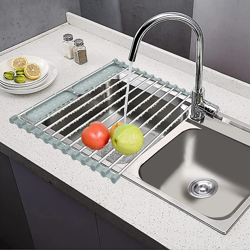 Kitchen Gadgets Rack - Foldable Stainless Steel Dish Drainer Roll